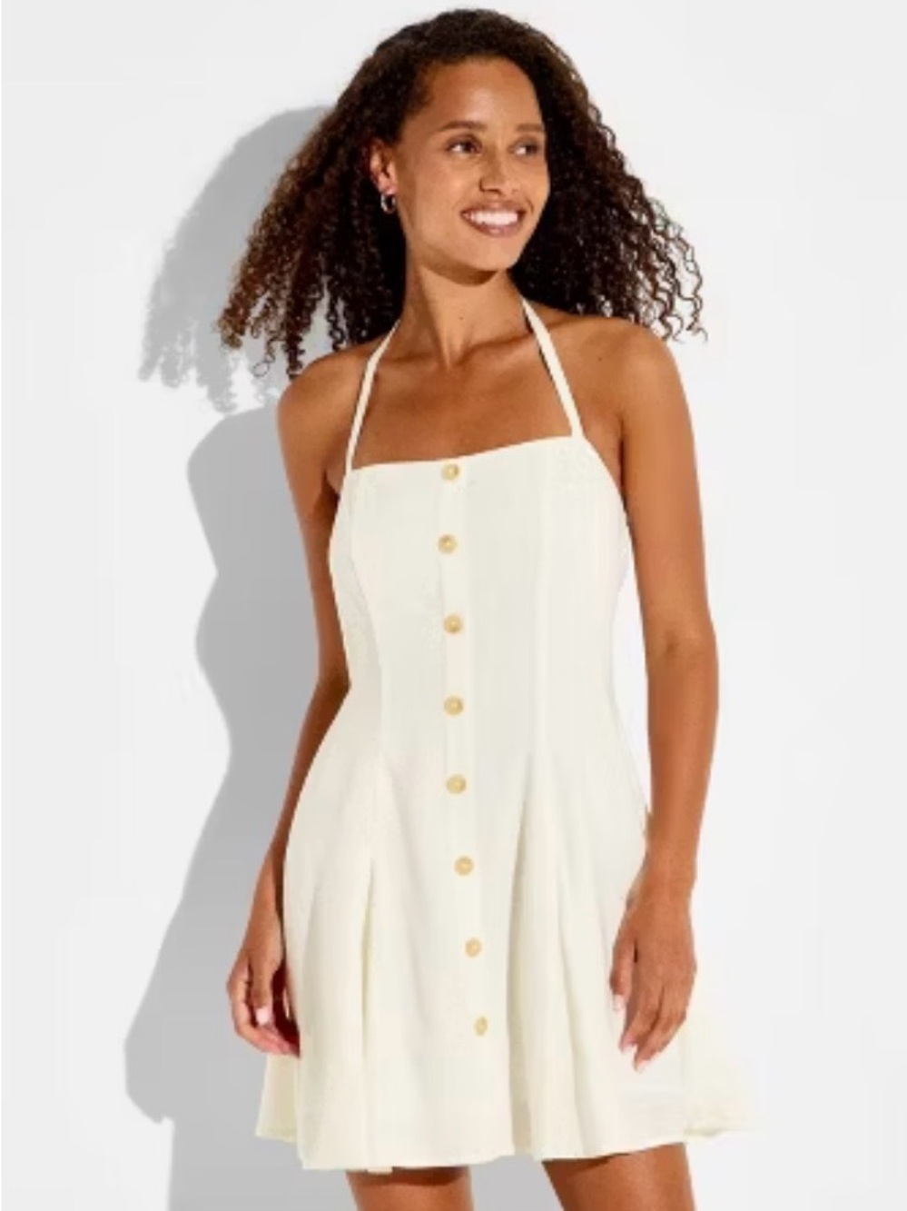 wild fable Cream Halter Button-Front Mini Dress